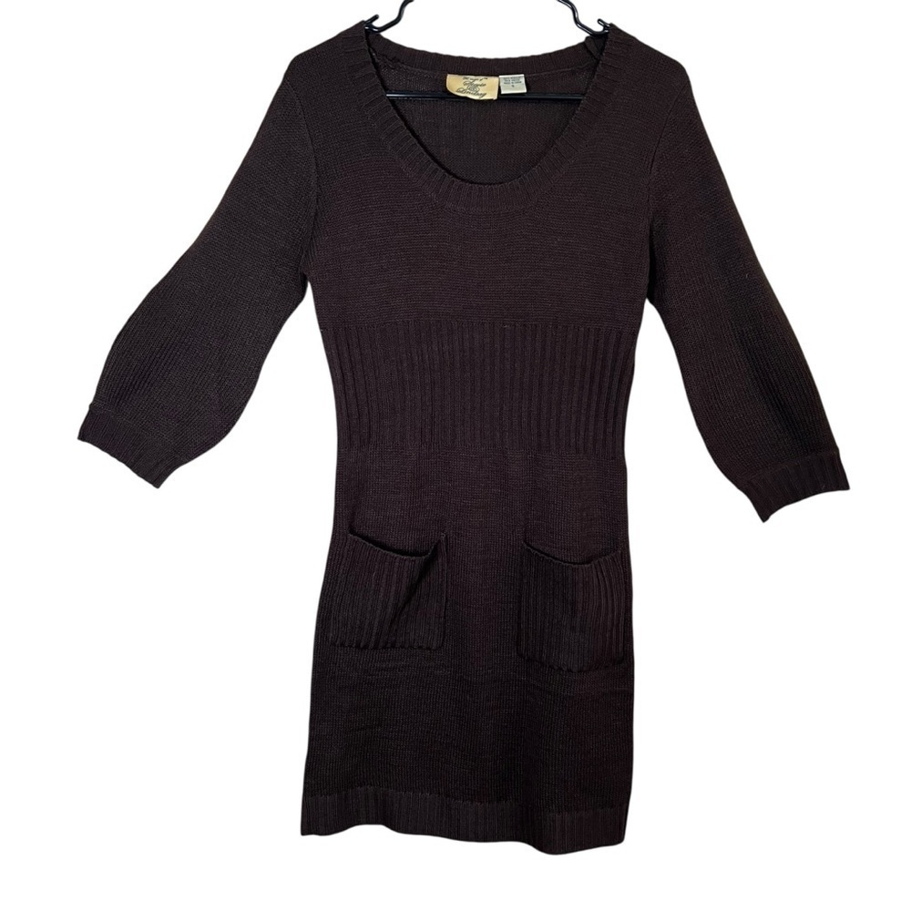 VTG Y2K Stevie & Lindsay Knit Sweater Dress Brown Acrylic Pocket Tunic Sz Small